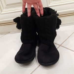 Candie's black boots with black pom poms